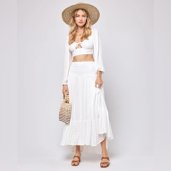 L*SPACE Smocked White Skirt - Picture 2 of 8